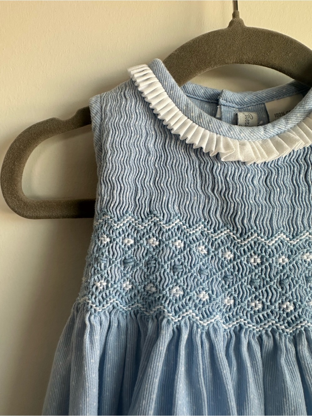 Carriage Boutique Light Blue Hand Smocked Polka Dot Dress